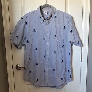 Men's Blue Striped Shirt with Skull Design